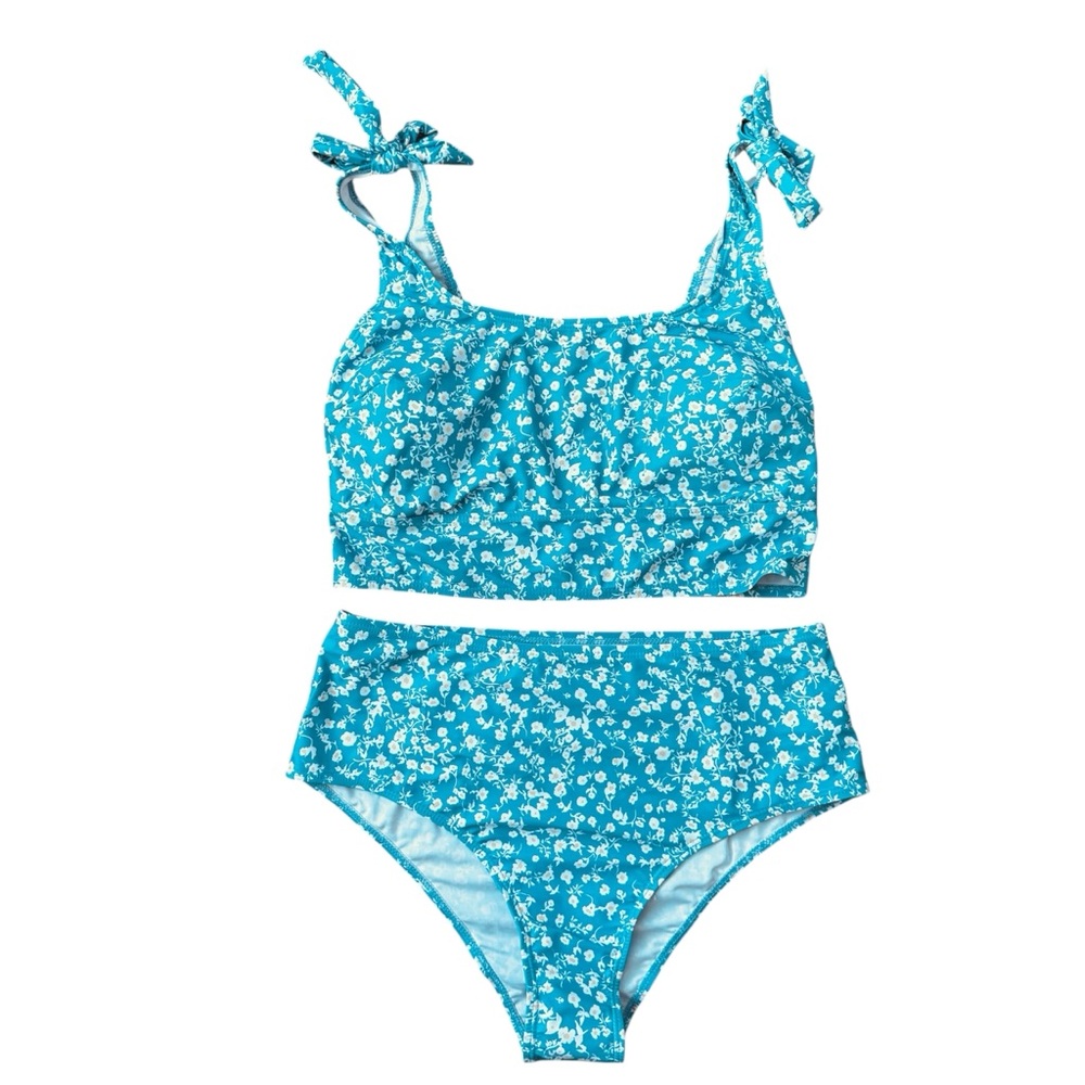 Blue Floral High-Waisted Bikini Set‎ - Size 1XL